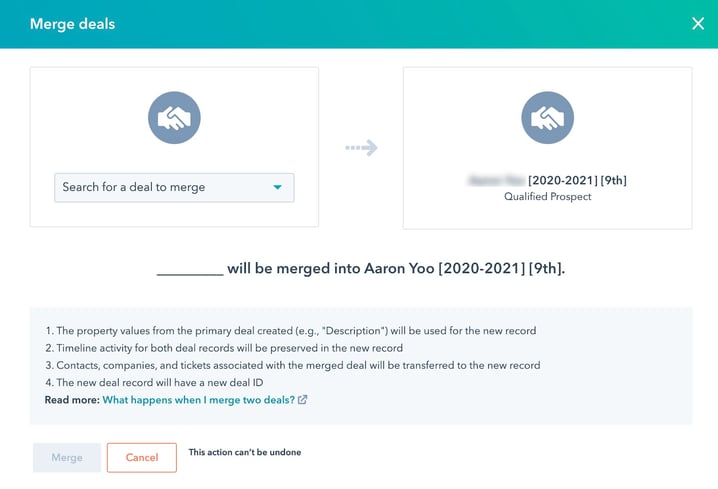 merging two deals on HubSpot