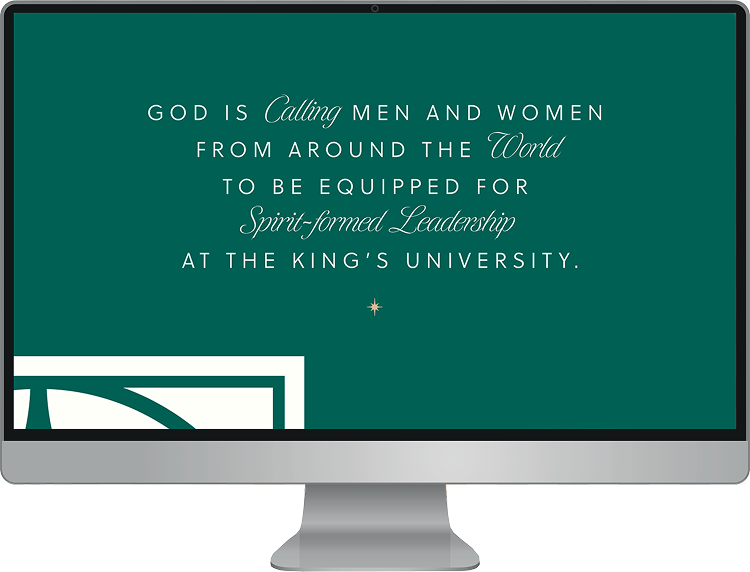 the kings university text on a monitor